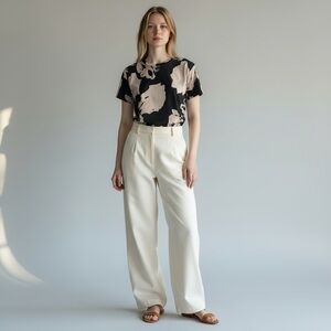 Cabi Flash Tee Black with Cream flowers XS